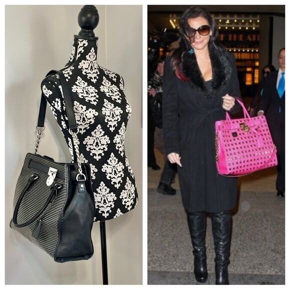 Michael Kors RARE Hamilton Studded Large Black Tote + MK Dust bag MSRP $558 EUC - Picture 2 of 16